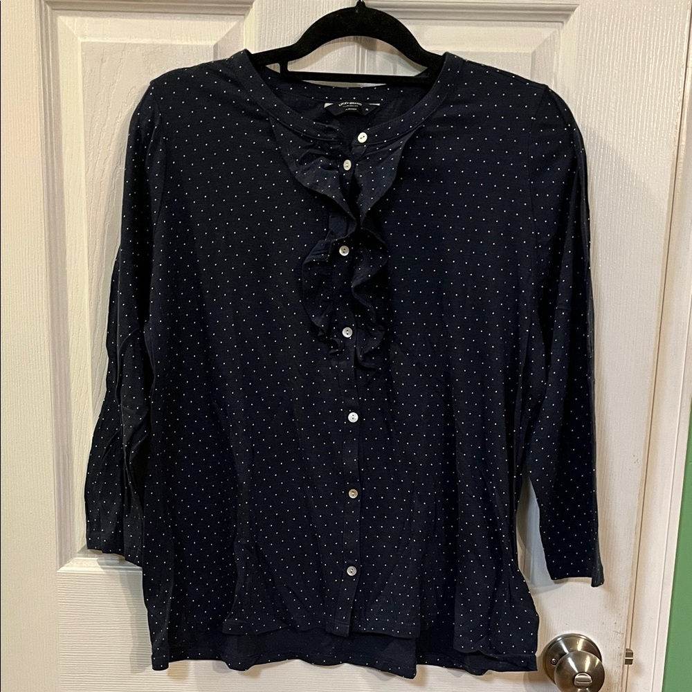 Lucky Brand Navy Button Down Shirt with Ruffles